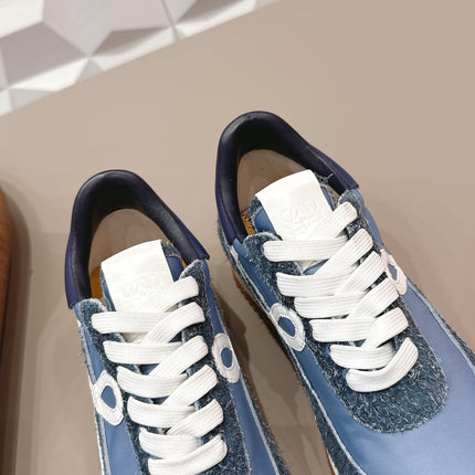 LOEWE 26S FLOW RUNNER SNEAKER IN SLATE BLUE SUEDE AND NAVY BLUE CALFSKIN