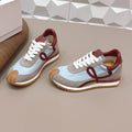 LOEWE 26S FLOW RUNNER SNEAKER IN GRAY AND BLUE SUEDE AND DARK RED CALFSKIN