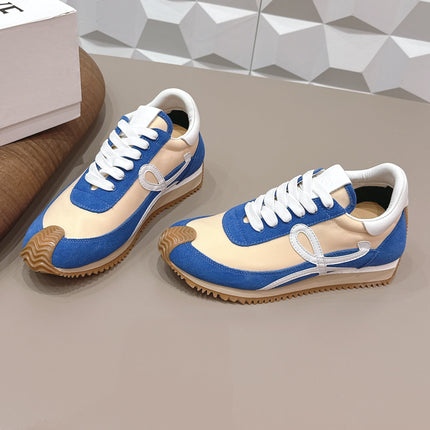 LOEWE 26S FLOW RUNNER SNEAKER IN BLUE AND NUDE SUEDE AND WHITE CALFSKIN