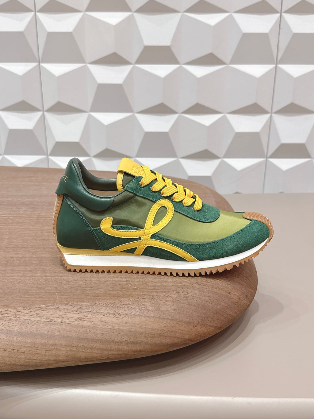 LOEWE 26S FLOW RUNNER SNEAKER IN GREEN AND YELLOW SUEDE AND CALFSKIN
