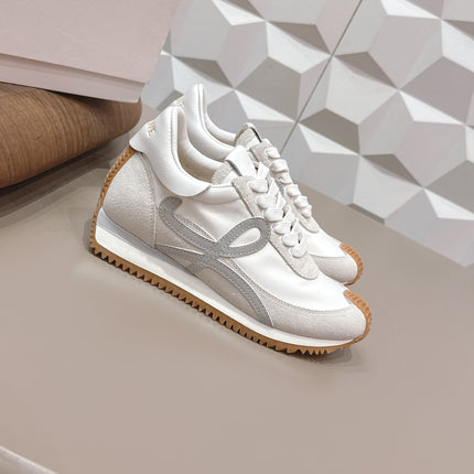 LOEWE 26S FLOW RUNNER SNEAKER IN LIGHT GRAY SUEDE AND WHITE CALFSKIN