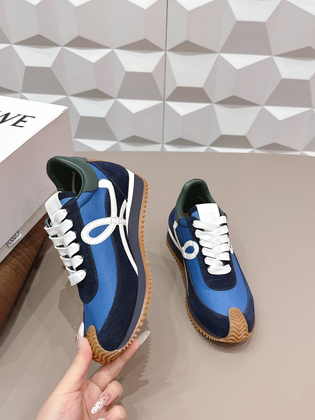 LOEWE 26S FLOW RUNNER SNEAKER IN NAVY AND BLUE SUEDE AND CALFSKIN