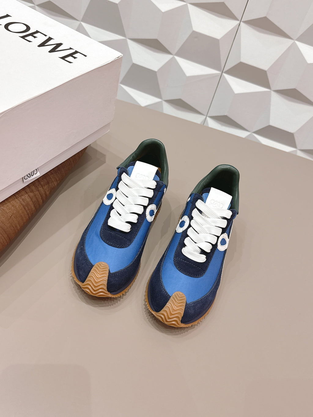 LOEWE 26S FLOW RUNNER SNEAKER IN NAVY AND BLUE SUEDE AND CALFSKIN