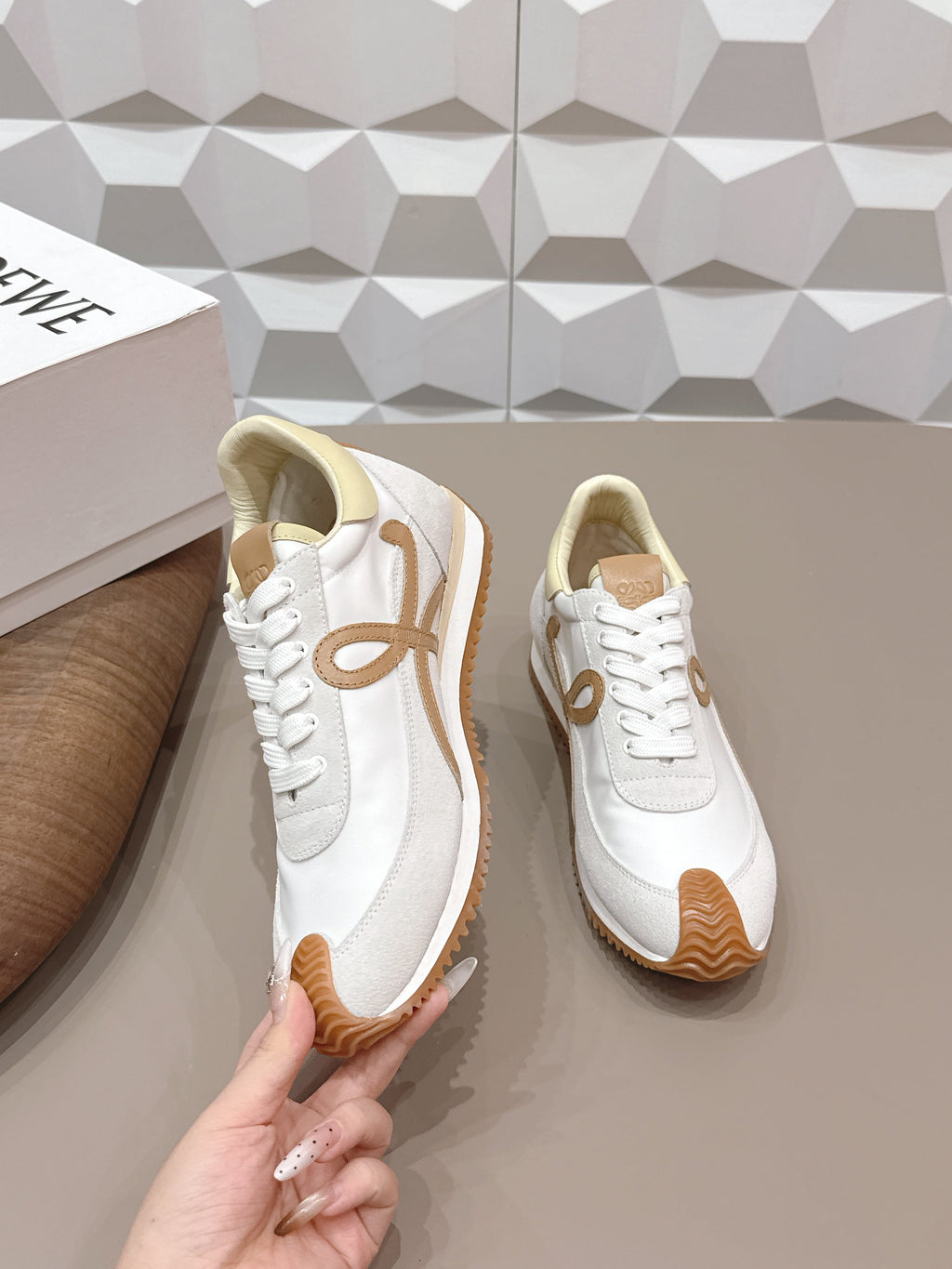 LOEWE 26S FLOW RUNNER SNEAKER IN WHITE SUEDE AND LIGHT YELLOW CALFSKIN