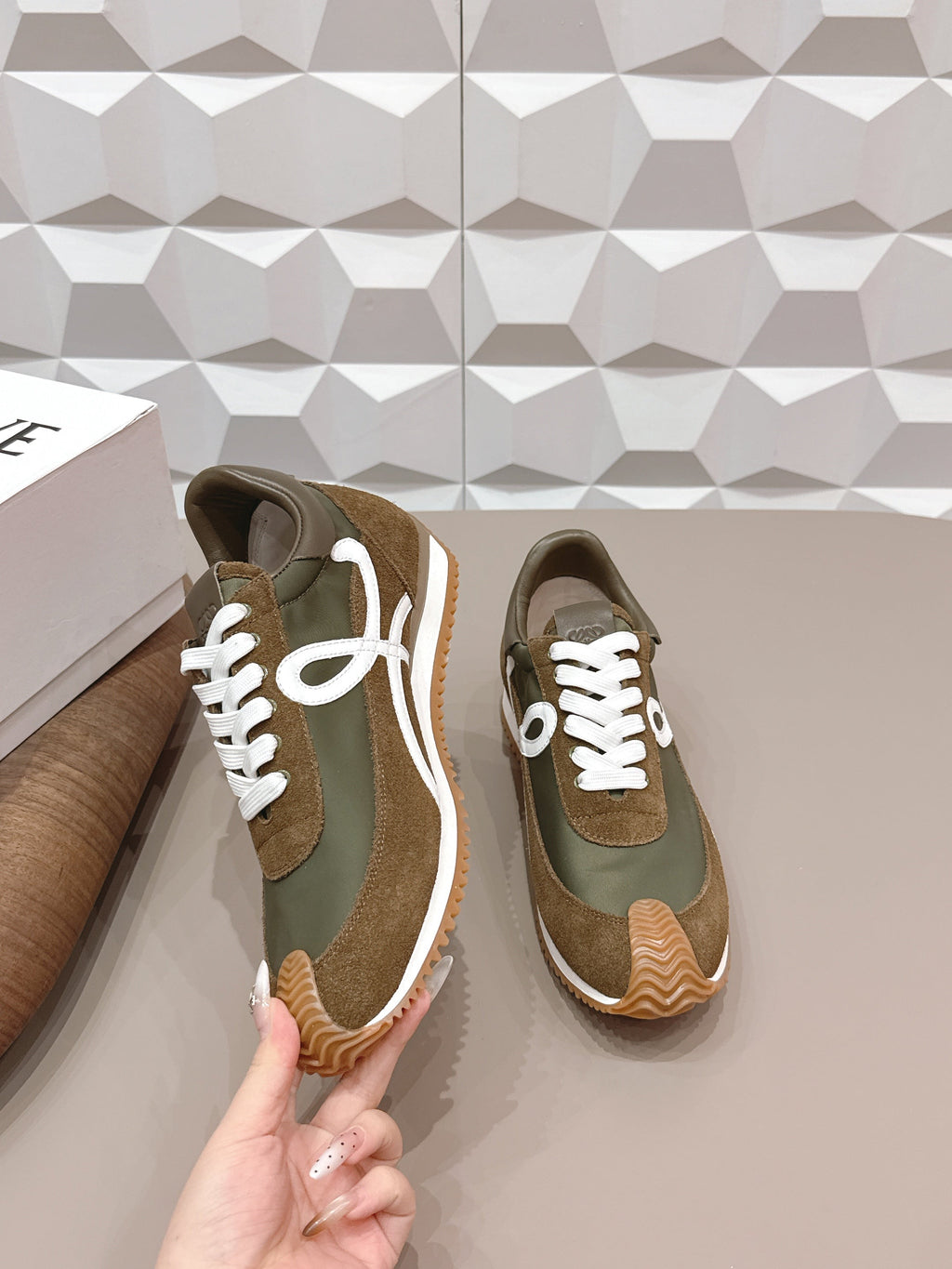 LOEWE 26S FLOW RUNNER SNEAKER IN DARK BROWN SUEDE AND CALFSKIN