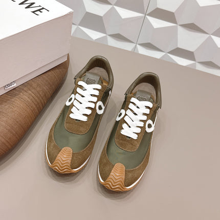 LOEWE 26S FLOW RUNNER SNEAKER IN DARK BROWN SUEDE AND CALFSKIN