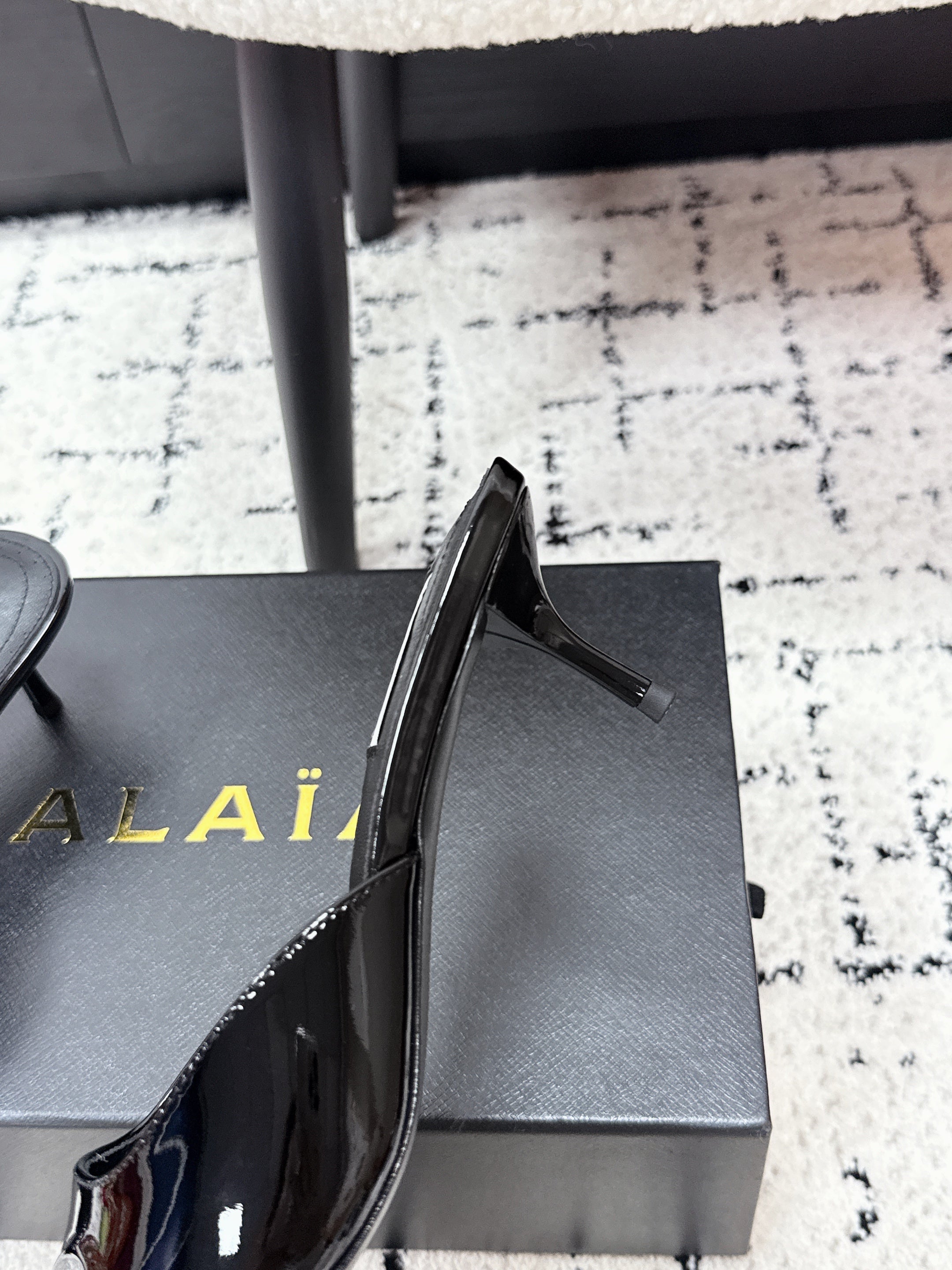ALAIA 26S HEELED MULES 65 MM IN BLACK GLOSSY CALFSKIN