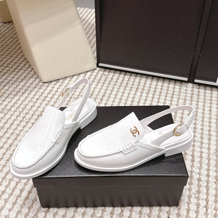 CHANEL 26S SLINGBACK LOAFERS IN WHITE GLOSSY CALFSKIN