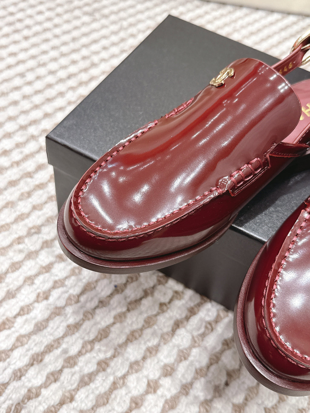 CHANEL 26S SLINGBACK LOAFERS IN DARK RED GLOSSY CALFSKIN
