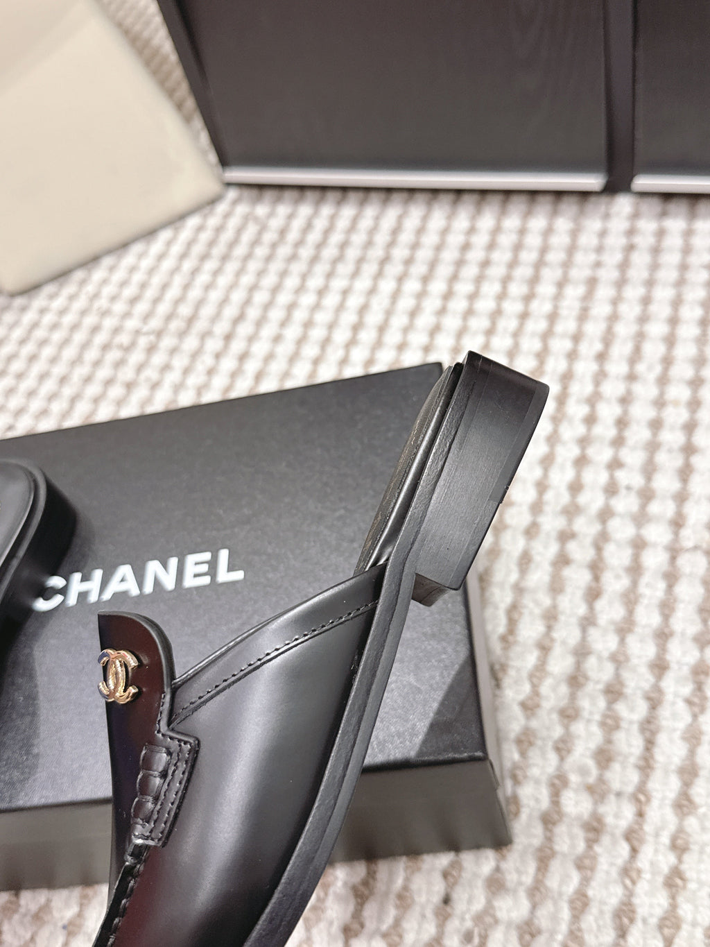 CHANEL 26S LOAFER MULES IN BLACK CALFSKIN