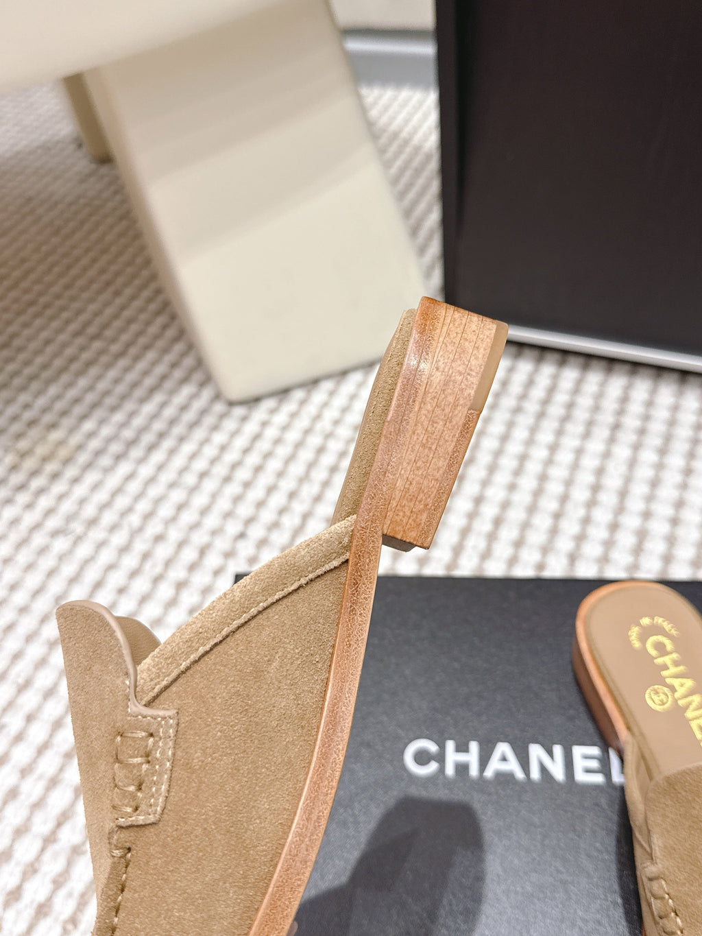 CHANEL 26S LOAFER MULES IN LIGHT BROWN SUEDE