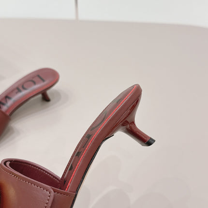 LOEWE 26S SQUARE TOE SANDALS 45MM IN DARK BROWN CALFSKIN GOLD HARDWARE