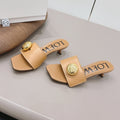 LOEWE 26S SQUARE TOE SANDALS 45MM IN TAN BROWN CALFSKIN GOLD HARDWARE