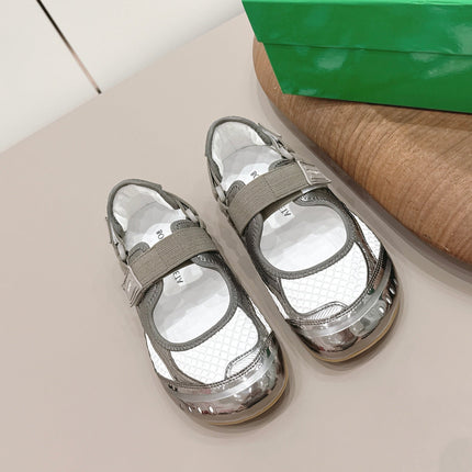 BOTTEGA VENETA 26S ORBIT FLASH MARY JANE IN GREY AND WHITE BREATHABLE MESH