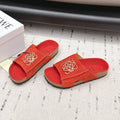 LOEWE 26S FLAT SANDALS IN RED LOGO GOLD HARDWARE