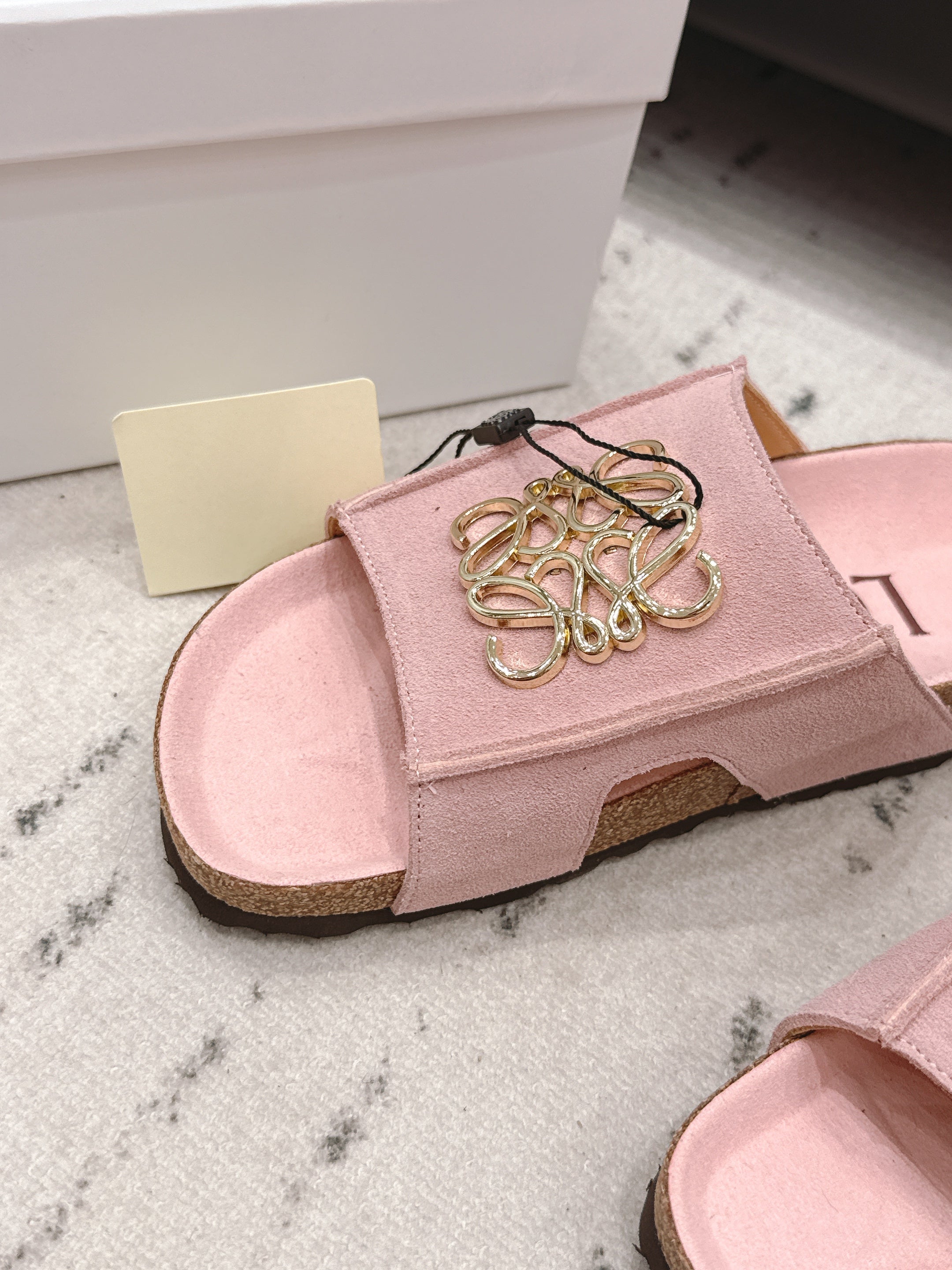 LOEWE 26S FLAT SANDALS IN PINK LOGO GOLD HARDWARE