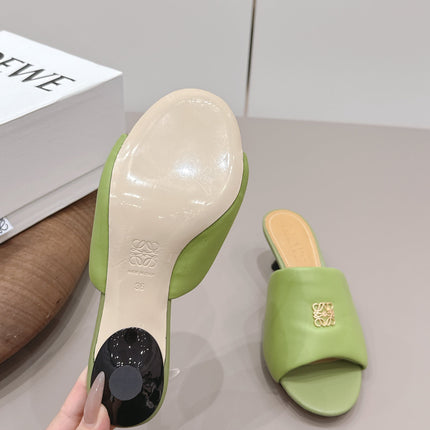 LOEWE 26S MULE HEELS 45MM IN OLIVE GREEN LAMBSKIN GOLD HARDWARE
