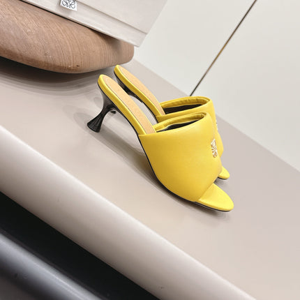 LOEWE 26S MULE HEELS 45MM IN YELLOW LAMBSKIN GOLD HARDWARE