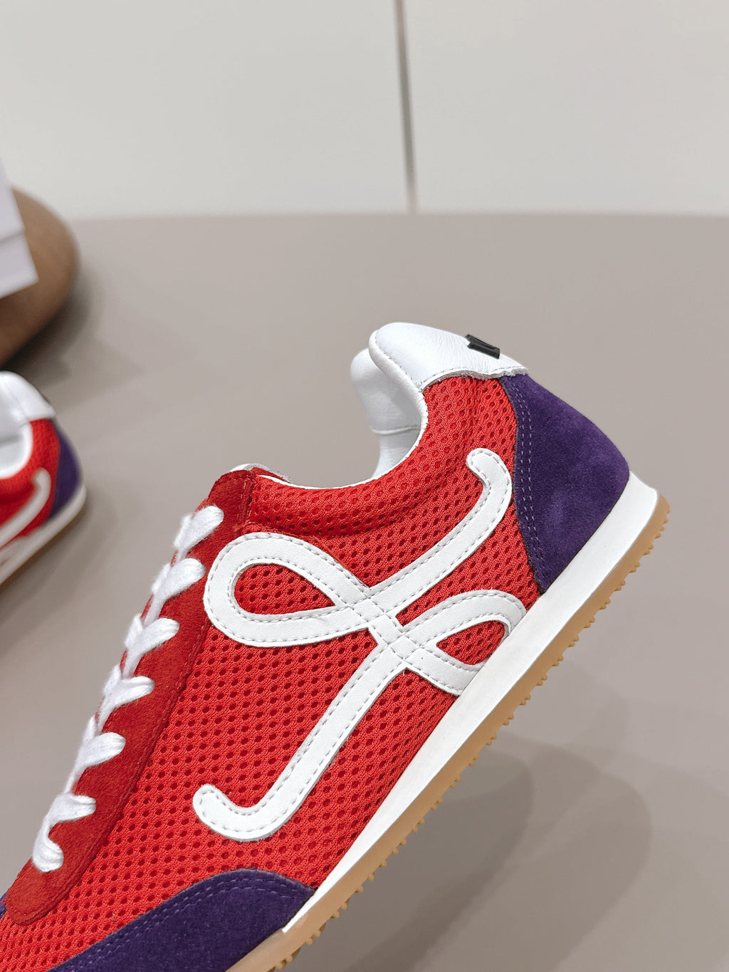 LOEWE 26S BALLET RUNNER 2.0 IN RED AND DARK PURPLE SUEDE AND MESH