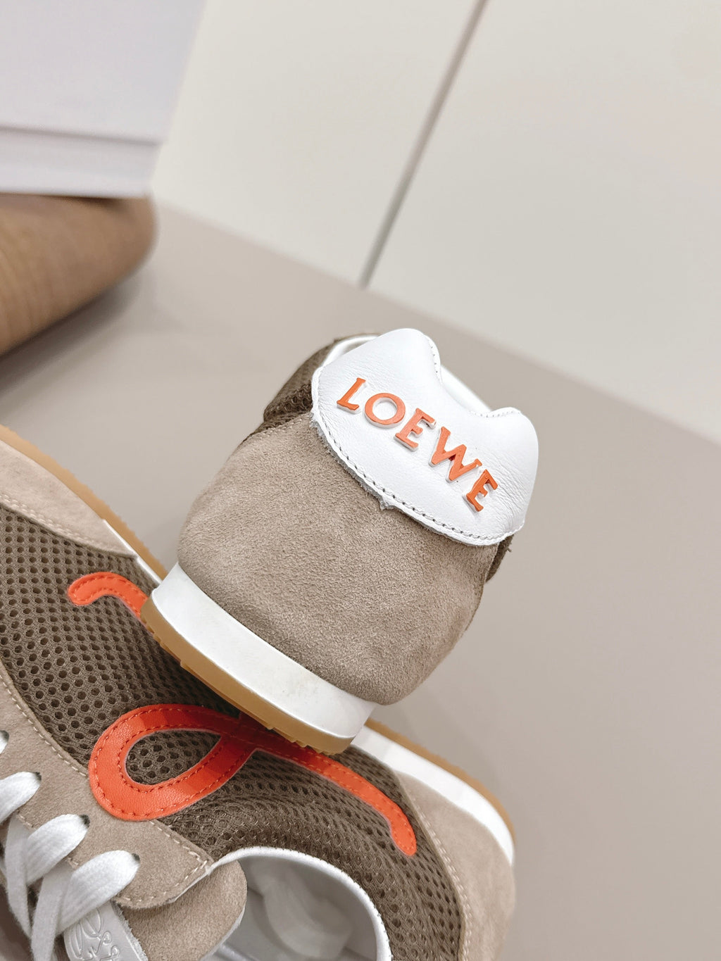 LOEWE 26S BALLET RUNNER 2.0 IN LIGHT BROWN SUEDE AND DARK BROWN MESH
