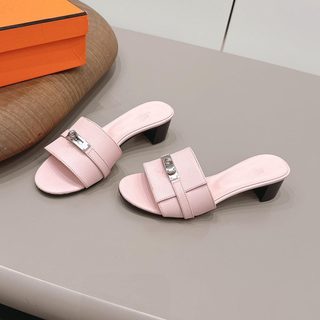 HM 26S KELLY HEEL SANDAL 50MM IN LIGHT PINK EPSOM CALFSKIN SILVER HARDWARE