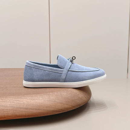 HM 26S KELLY PARIS LOAFERS IN LIGHT BLUE SUEDE SILVER HARDWARE