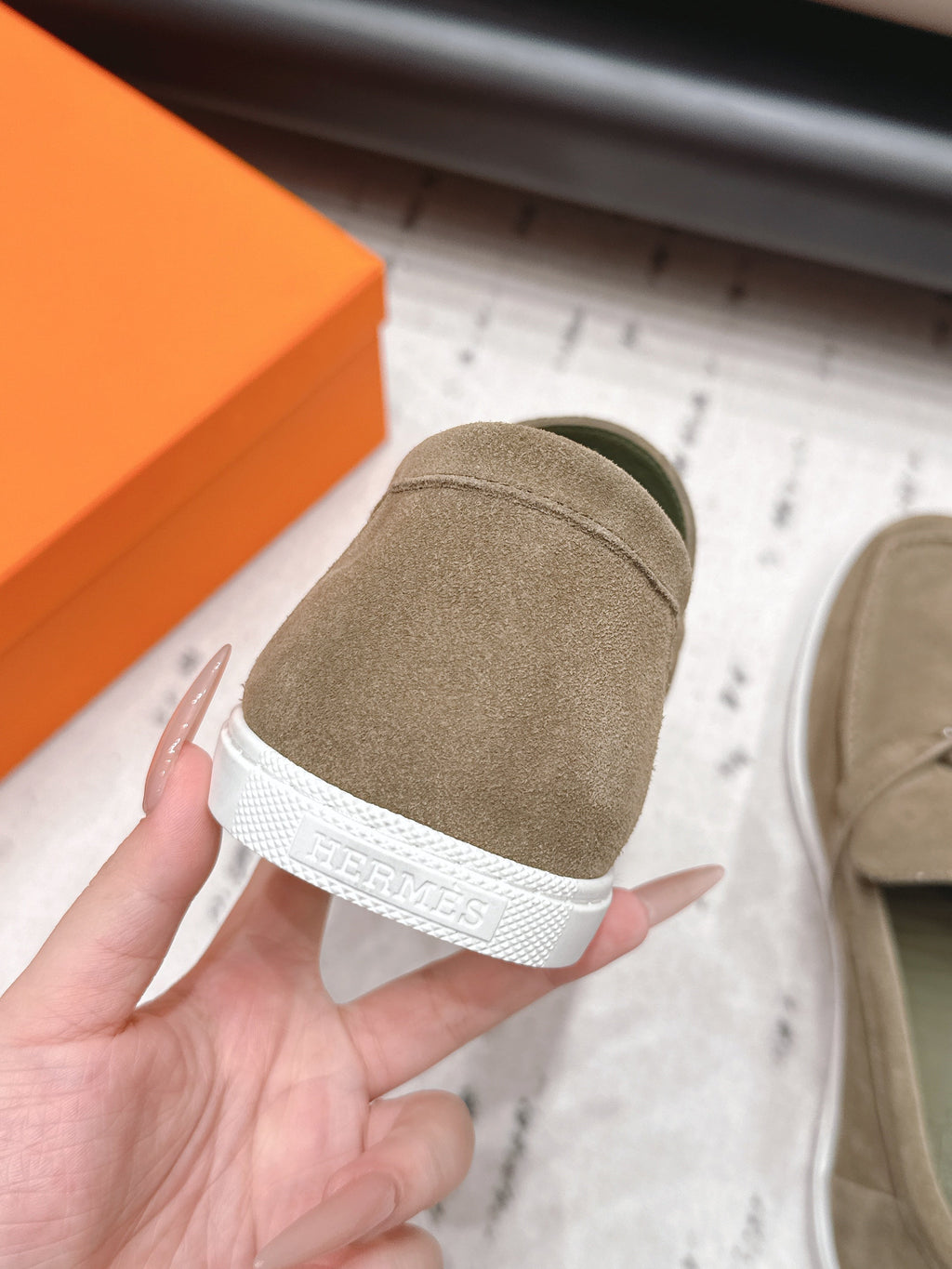 HM 26S KELLY PARIS LOAFERS IN OLIVE BROWN SUEDE SILVER HARDWARE