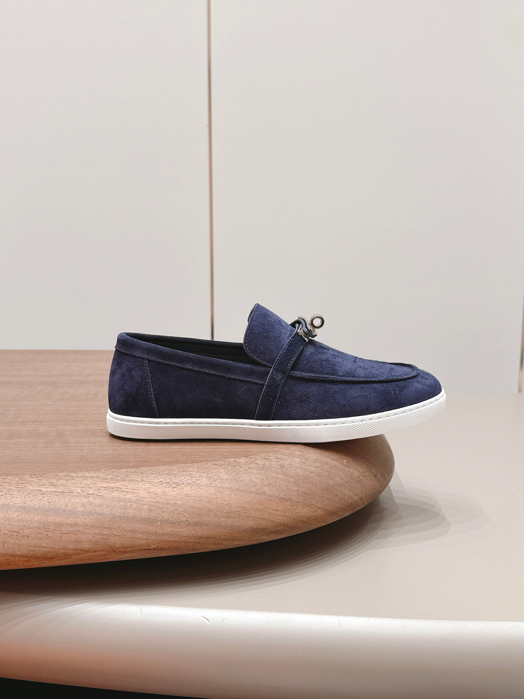 HM 26S KELLY PARIS LOAFERS IN NAVY BLUE SUEDE SILVER HARDWARE