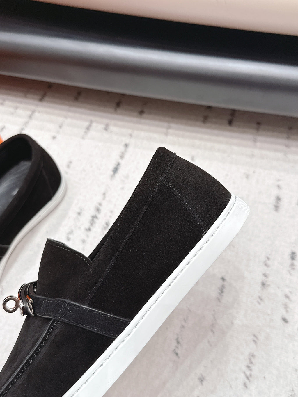 HM 26S KELLY PARIS LOAFERS IN BLACK SUEDE SILVER HARDWARE