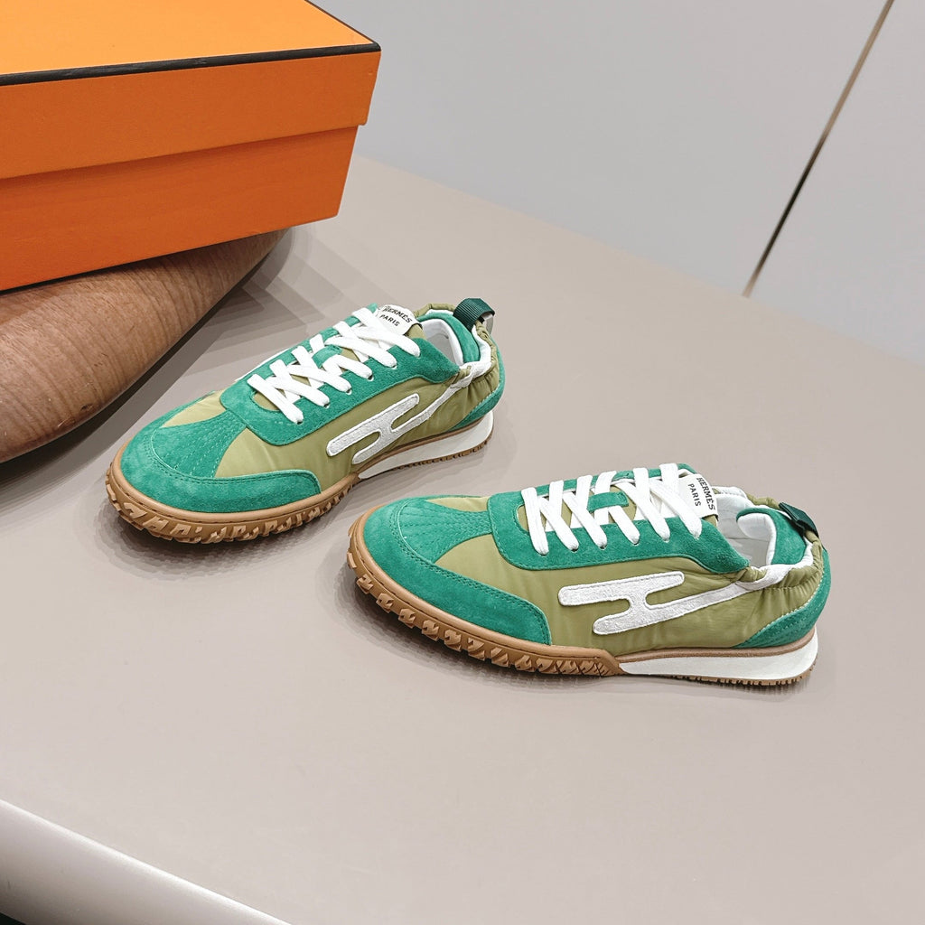 HM 26S BOUNCING SNEAKERS IN GREEN NYLON AND SUEDE