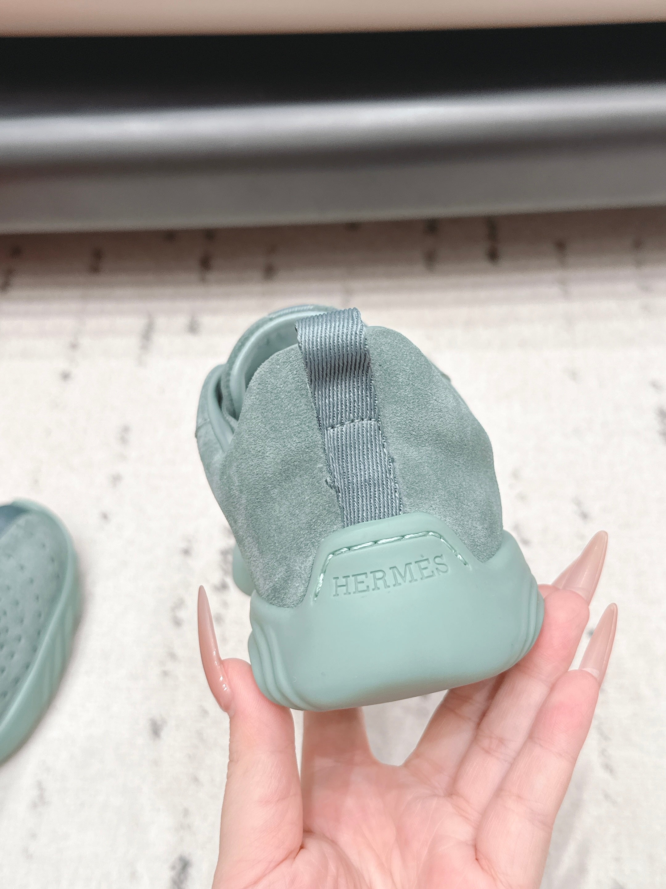 HM 26S TRAIL SNEAKERS IN SAGE GREEN PERFORATED SUEDE