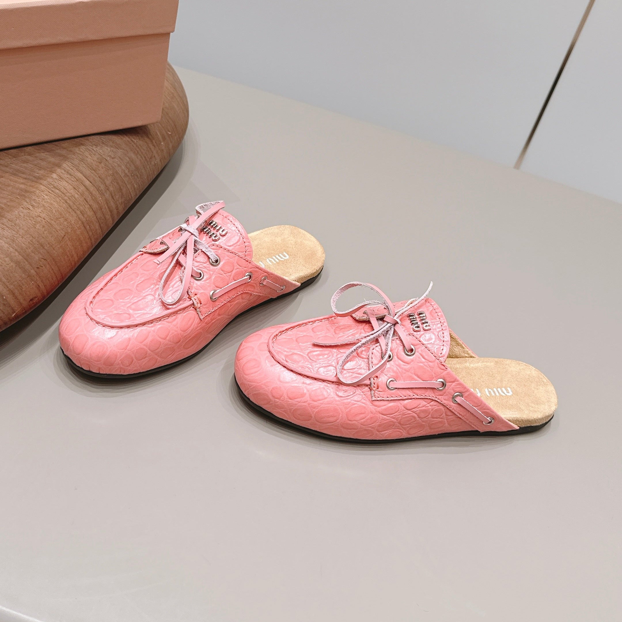 MIUMIU 26S LOAFER MULES IN PINK CALFSKIN