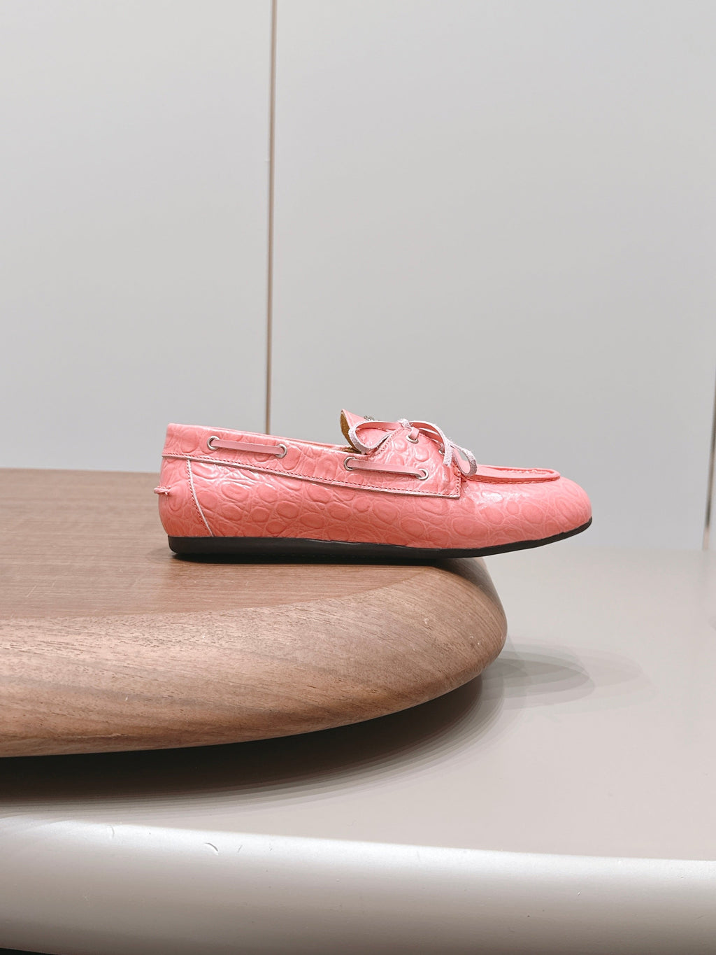 MIUMIU 26S BOAT SHOES IN PINK EMBOSSED CALFSKIN