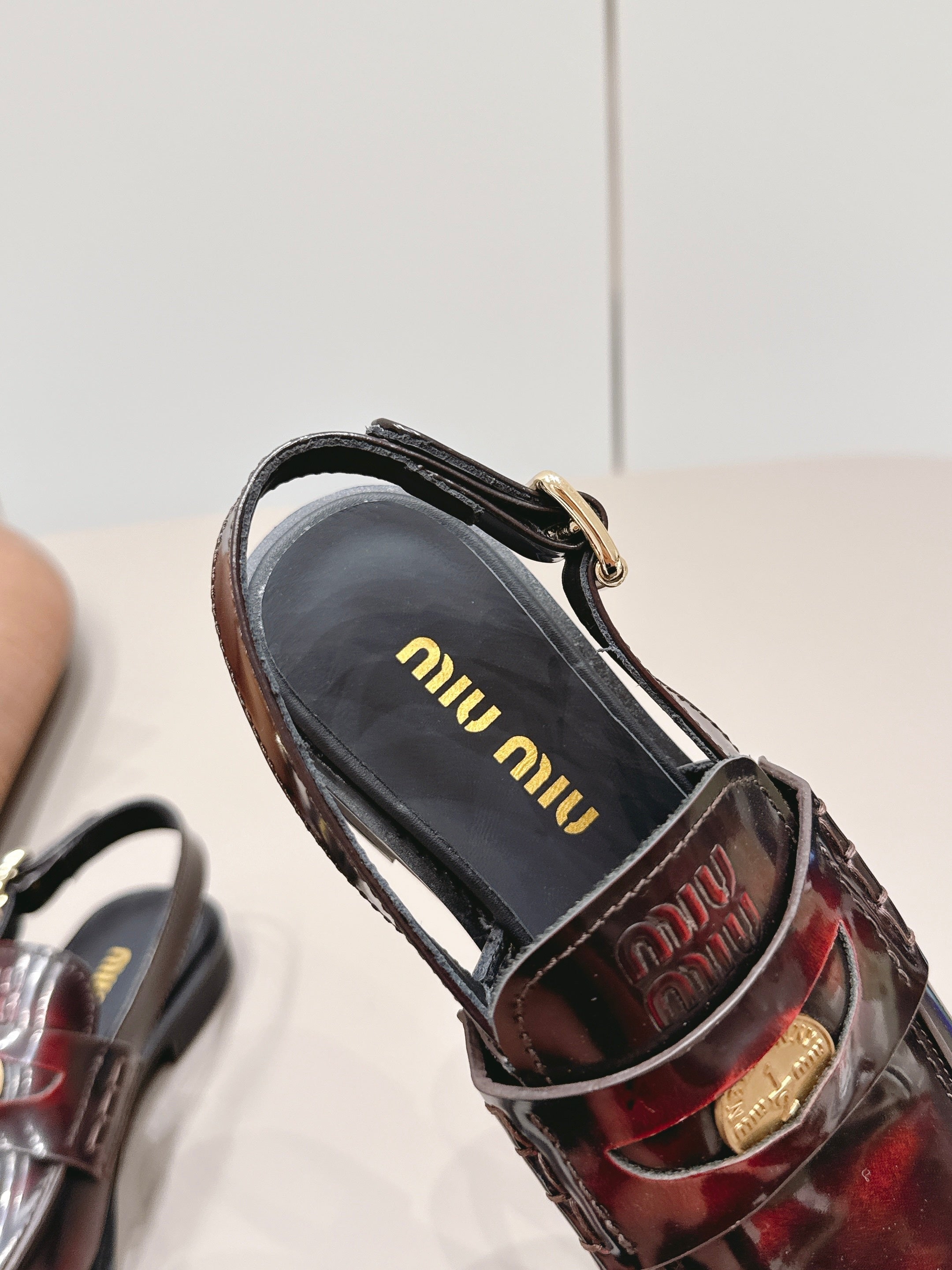 MIUMIU 26S PENNY SLINGBACK LOAFERS IN BURGUNDY RED CALFSKIN GOLD HARDWARE