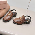 MIUMIU 26S BLOCK HEEL PENNY SLINGBACK LOAFERS 50MM IN BROWN CALFSKIN