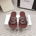 LOEWE 26S PETAL ANAGRAM SLIDE IN DARK BROWN CALFSKIN WITH STUDS