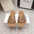 LOEWE 26S PETAL ANAGRAM SLIDE IN TAN BROWN CALFSKIN WITH STUDS