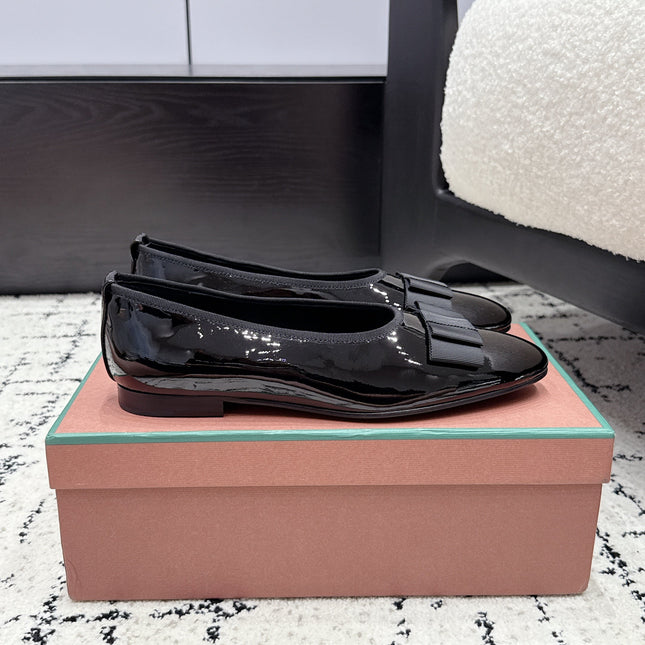LP 26S BOW BALLET FLATS IN BLACK GLOSSY CALFSKIN