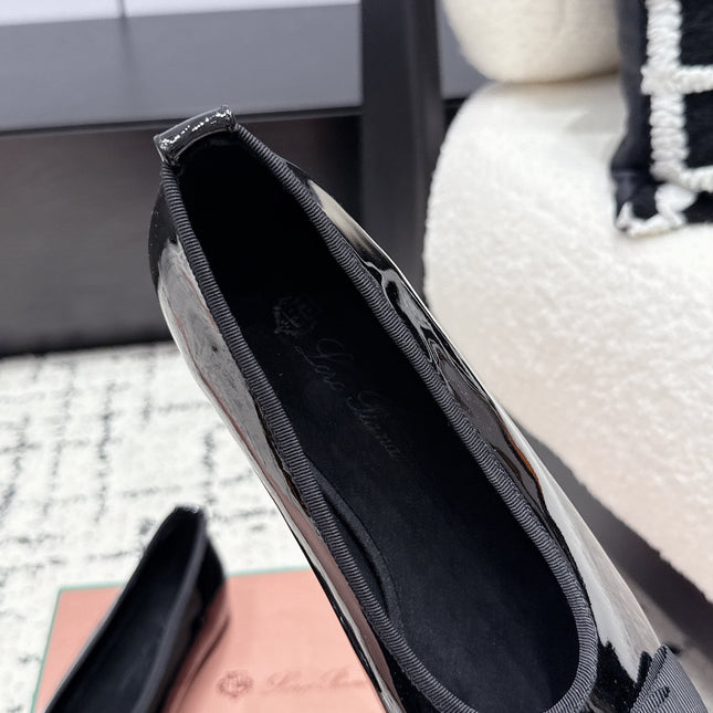 LP 26S BOW BALLET FLATS IN BLACK GLOSSY CALFSKIN