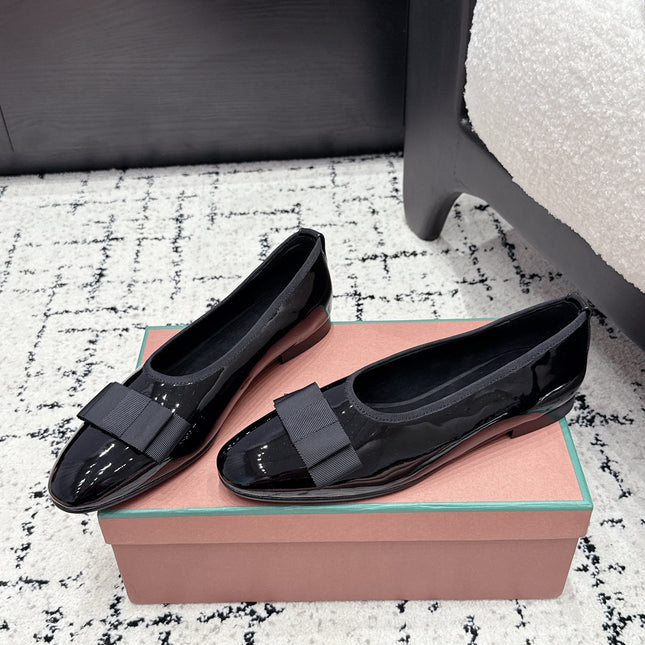 LP 26S BOW BALLET FLATS IN BLACK GLOSSY CALFSKIN