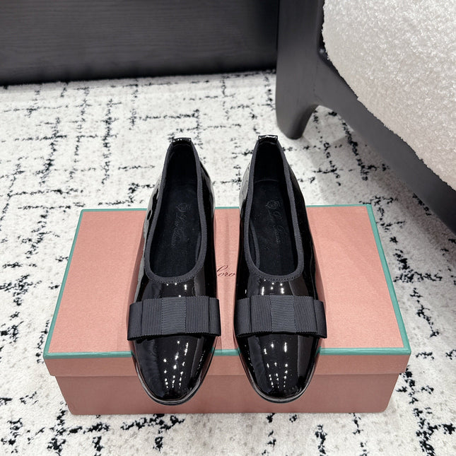 LP 26S BOW BALLET FLATS IN BLACK GLOSSY CALFSKIN