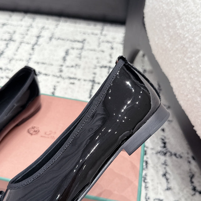 LP 26S BOW BALLET FLATS IN BLACK GLOSSY CALFSKIN