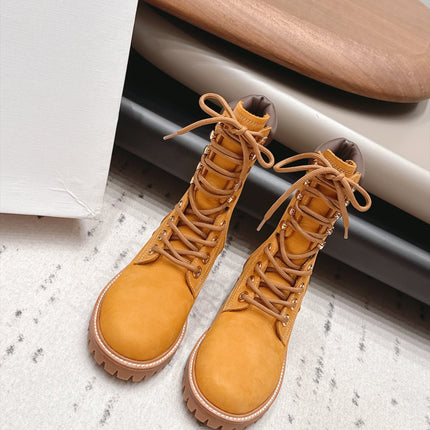 CELINE 26S LACE UP KNEE HIGH BOOTS 40 MM IN TAN SUEDE AND BROWN CALFSKIN