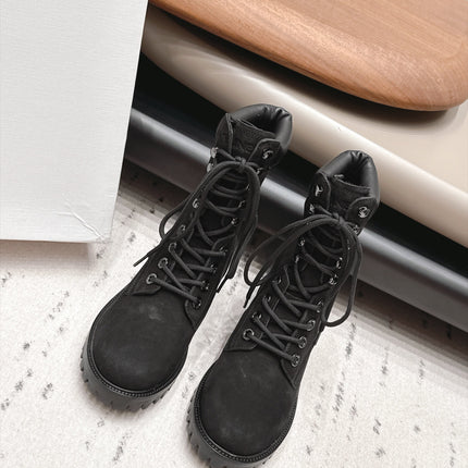 CELINE 26S LACE UP KNEE HIGH BOOTS 40 MM IN BLACK SUEDE AND CALFSKIN