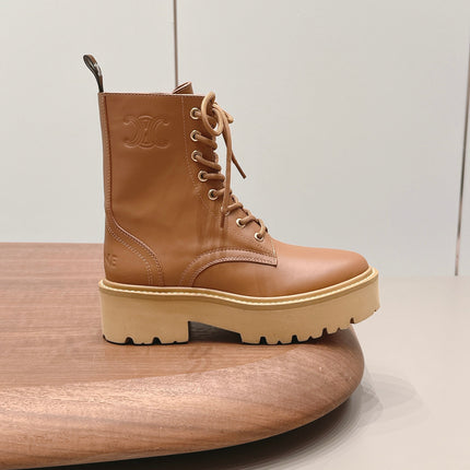 CELINE 26S LACE UP KNEE HIGH BOOTS 50 MM IN BROWN CALFSKIN