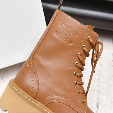 CELINE 26S LACE UP KNEE HIGH BOOTS 50 MM IN BROWN CALFSKIN