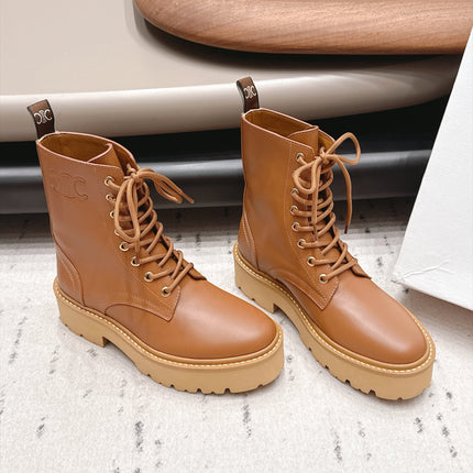 CELINE 26S LACE UP KNEE HIGH BOOTS 50 MM IN BROWN CALFSKIN