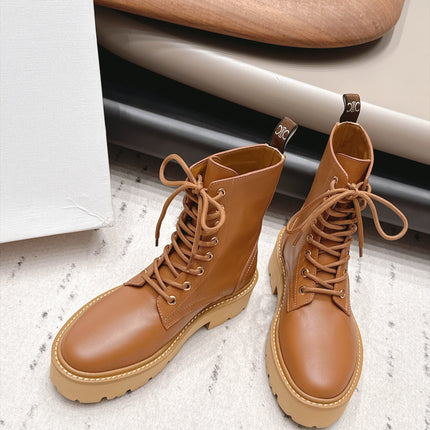 CELINE 26S LACE UP KNEE HIGH BOOTS 50 MM IN BROWN CALFSKIN