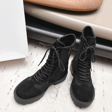 CELINE 26S LACE UP KNEE HIGH BOOTS 35 MM IN BLACK SUEDE AND FABRIC
