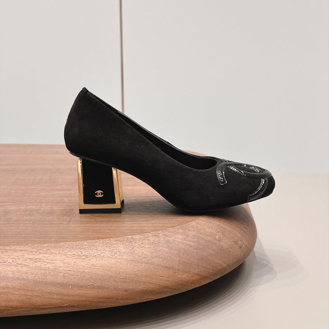 CHANEL 26S HIGH HEEL PUMPS 80 MM IN BLACK SUEDE